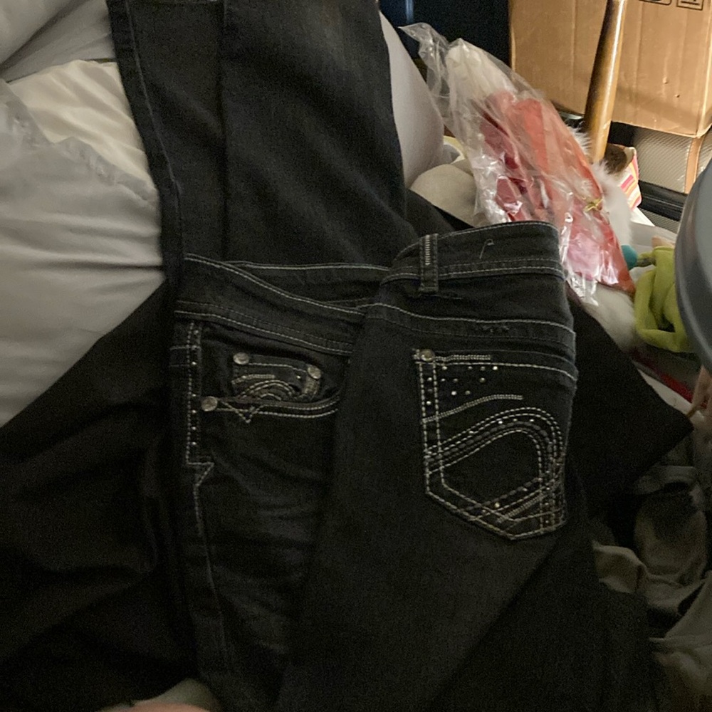 Maurices Dark Blue Skinny Jeans with Embellished Pockets